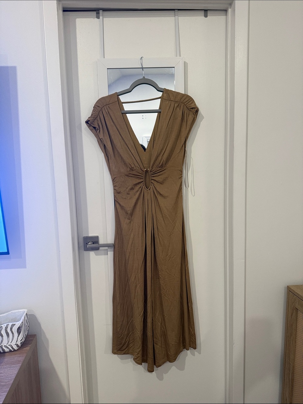 Anthropologie Brown Knot-Front V-Neck Midi Dress